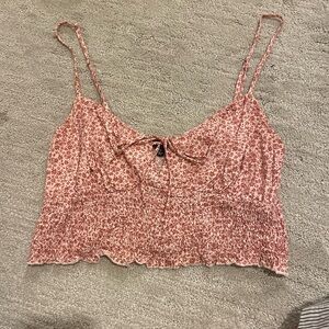 Red and White Floral Camisole with Tie in Front